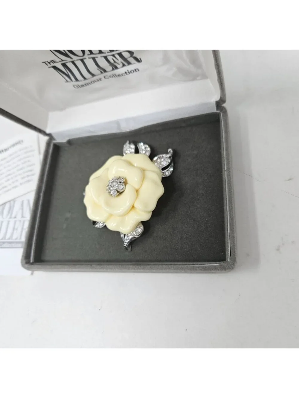 Nolan Miller Lara Ivory Camelia Flower Brooch w/ Box